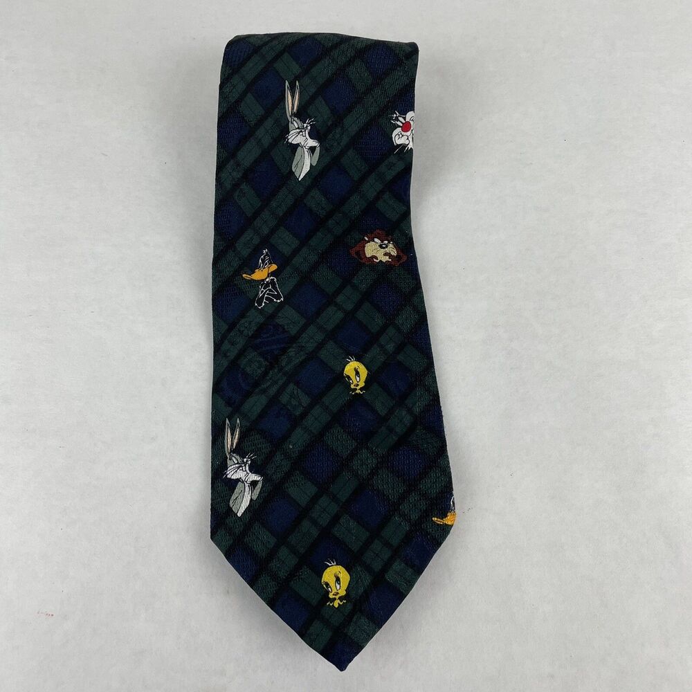 Men's Neck Tie Vintage 1995 Looney Tunes Mania Taz Daffy Duck Bugs Bunny Tweety